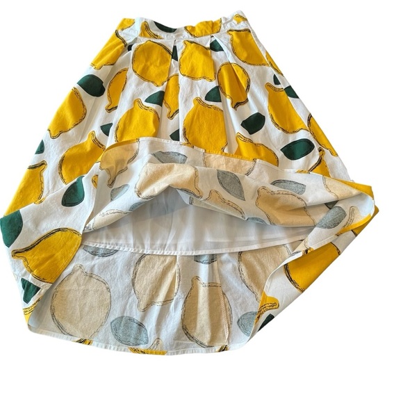 Chicwish Skirt Size M Bright Lemon Print On White A Line Zip 40% Wool Box Pleats - Picture 3 of 13